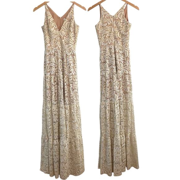 Dress The Population Dresses & Skirts - Dress The Population Melina Lace Maxi Dress Ivory Gold Sz XS Wedding Formal Prom